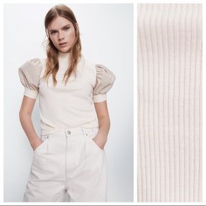 NWOT Zara Cream Contrasting Fabric Shirt